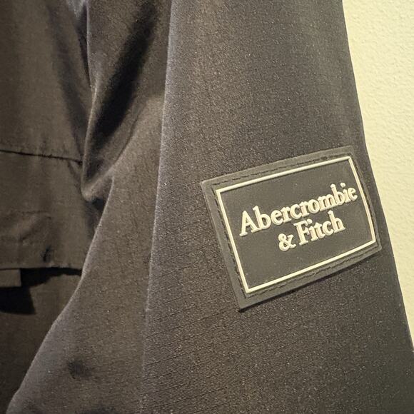 Abercrombie & Fitch Technical Coat Men Medium Black Parka Jacket Hooded Zip - Picture 5 of 16